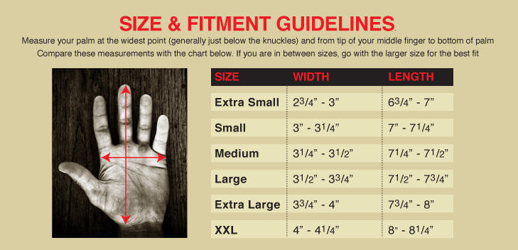 BIltwell Glove Size Chart
